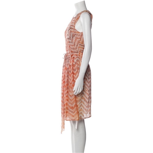 ULLA JOHNSON Orange Tie-Dye Knee Length Wrap Dress Size 8